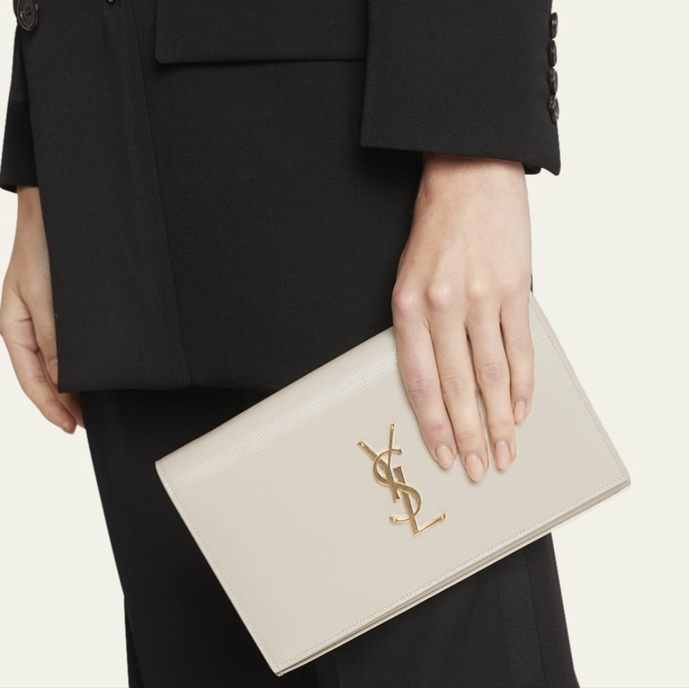 NWT! RARE WOC YSL Saint Laurent Kate Medium Wallet on Chain in Croc Embossed Lea